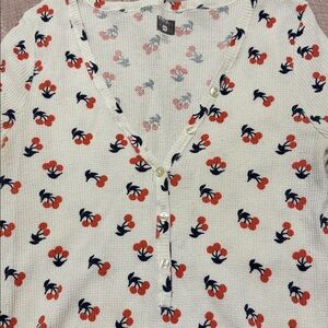 BDG White Floral Waffle Knit Top